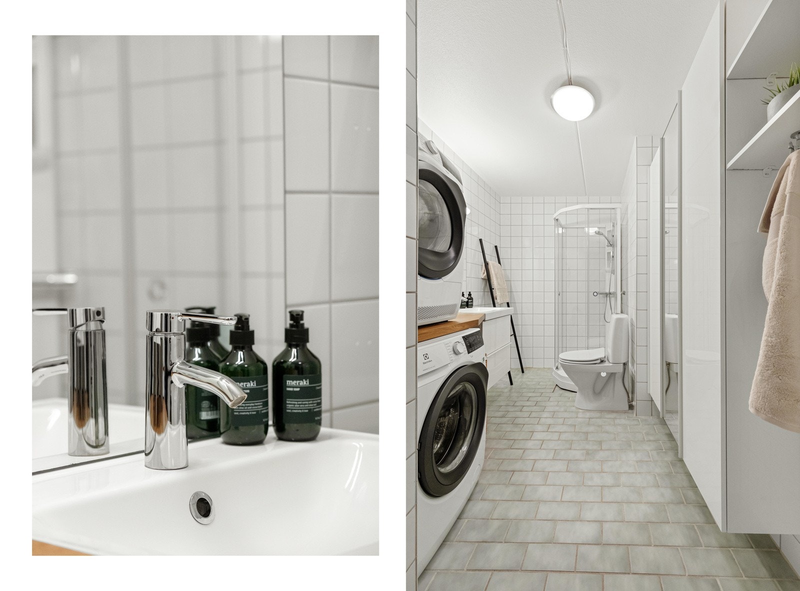 Fra entreen finner vi det flislagte badet. Galleribilde