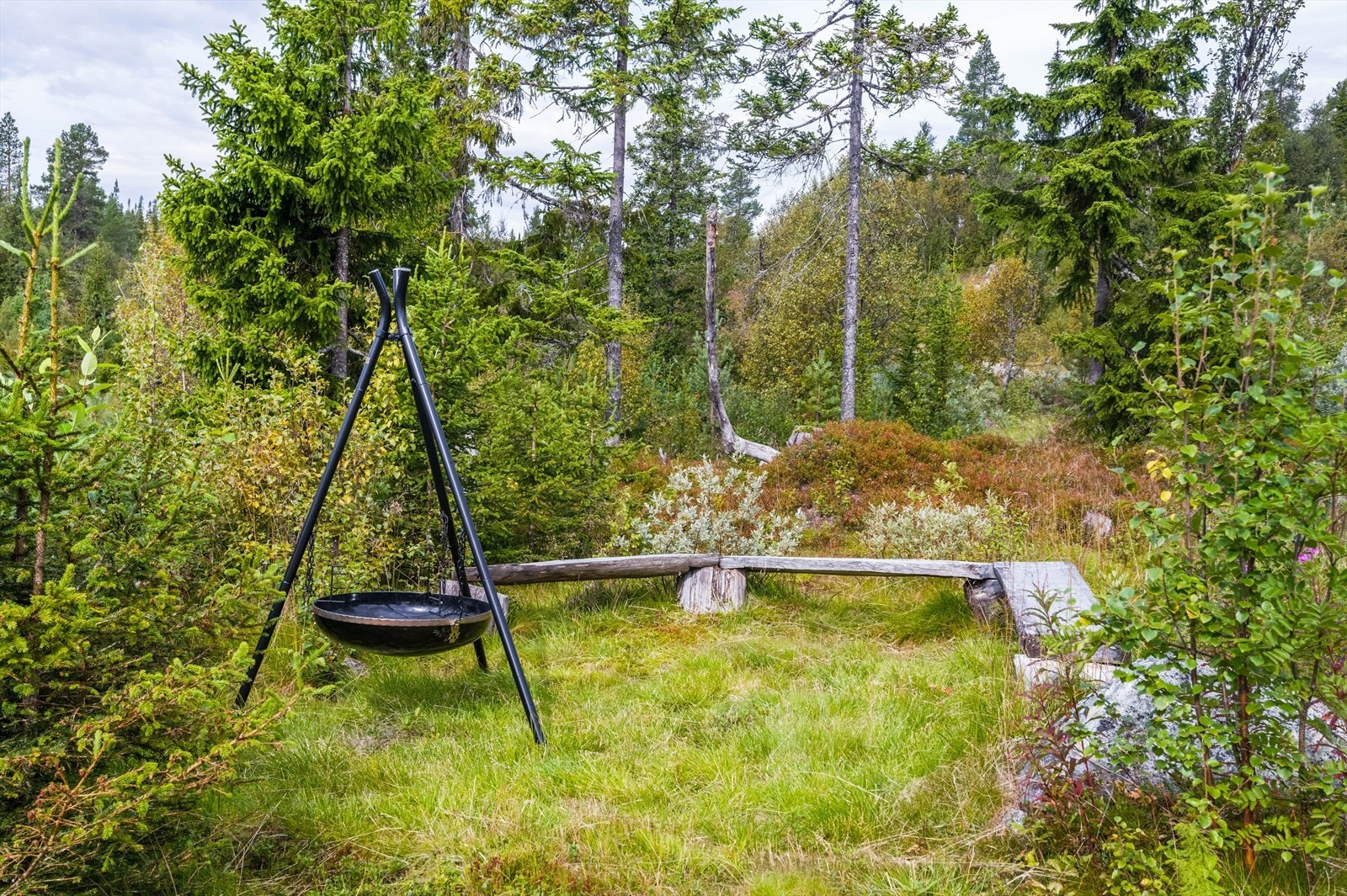 Koselig bålpanneplass noen meter fra hytteveggen. Galleribilde