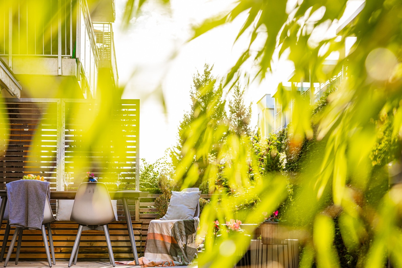 Uteområdet oppleves som en grønn oase med flott beplantning og fine soner for møblering. Galleribilde