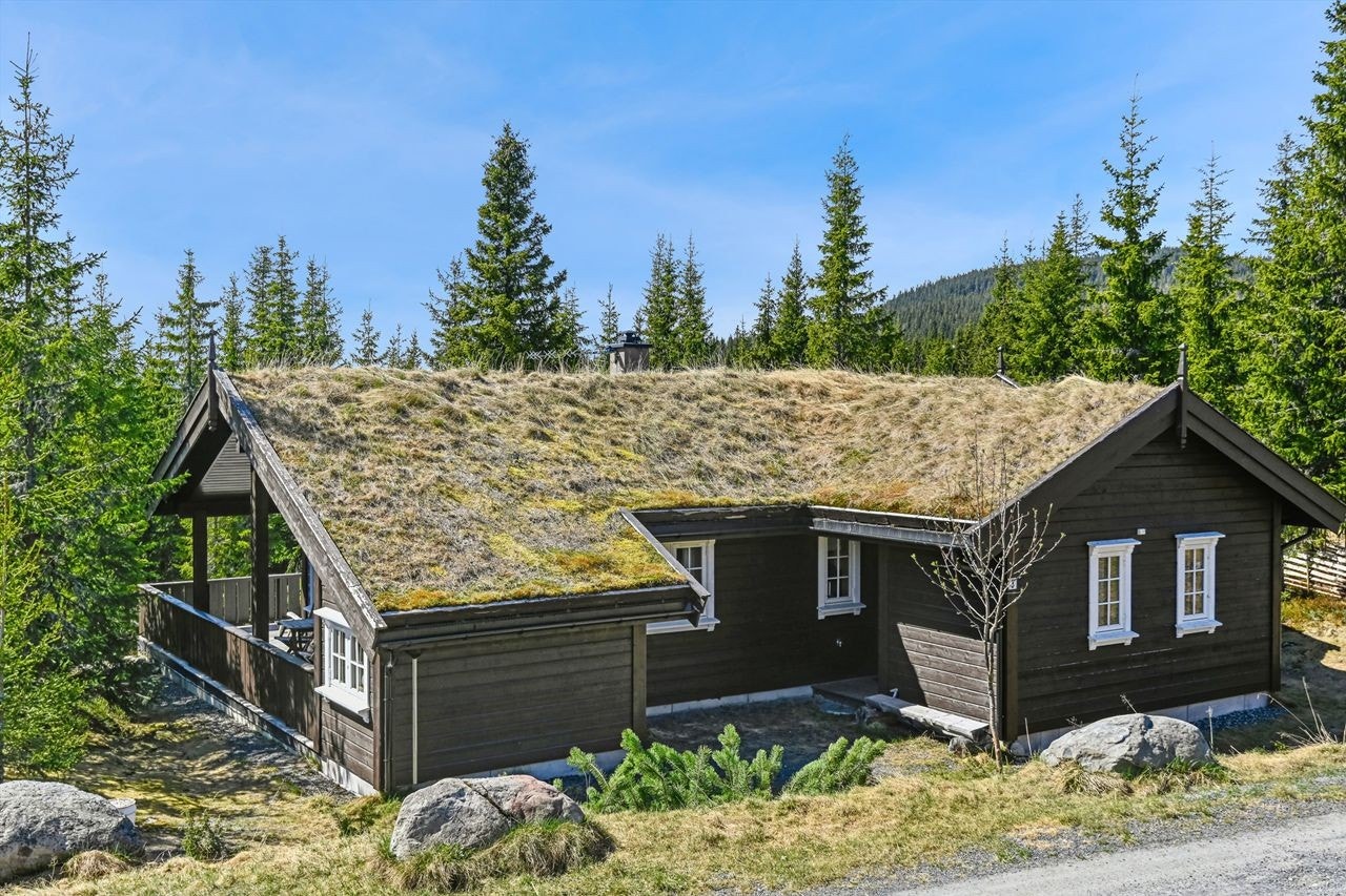 Fasade. Inntrukket inngangsparti er praktisk vinterstid. Ved inngangspartiet finner vi også den praktiske sportsboden med fin plass til både ski og øvrig utstyr. Galleribilde