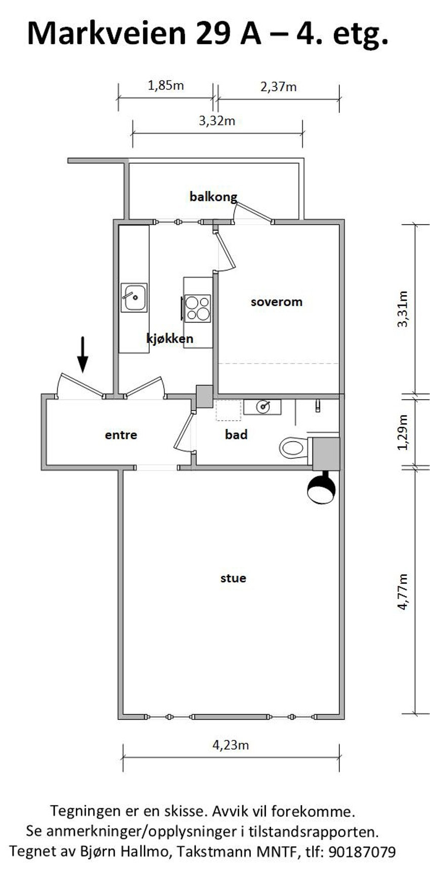 - Plantegning med mål Markveien 29 A - Galleribilde