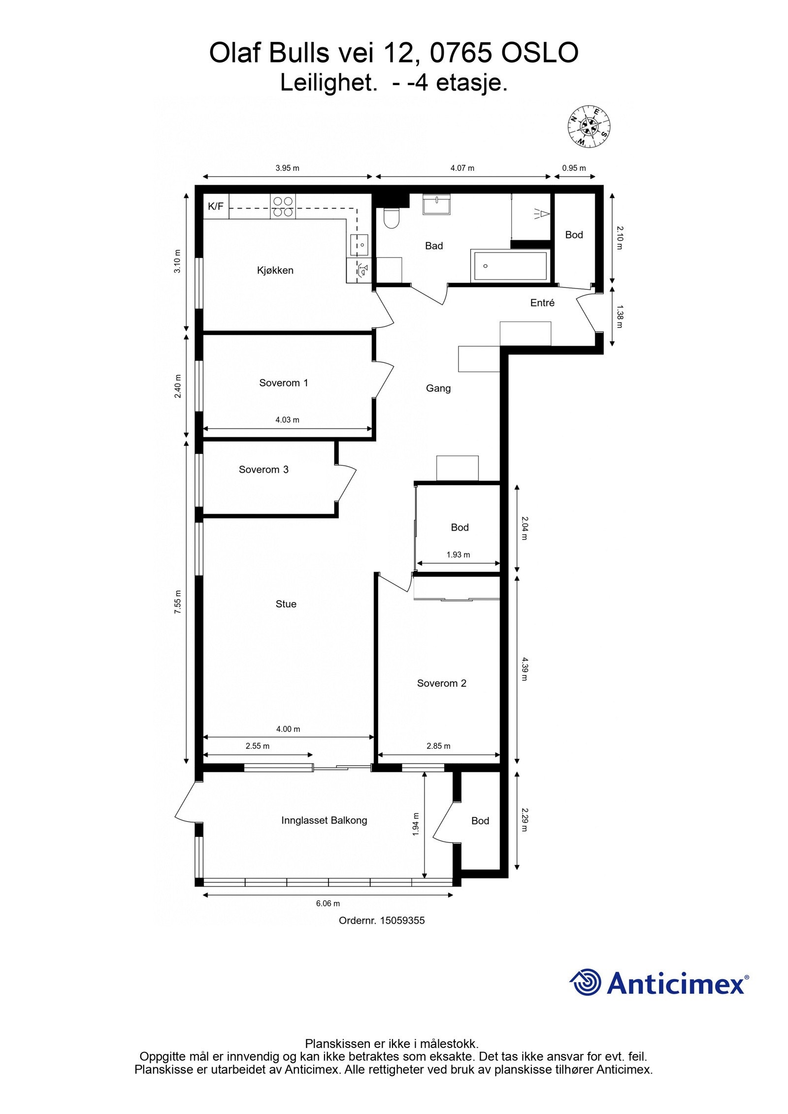 Alternativ planløsning med tre soverom. Galleribilde