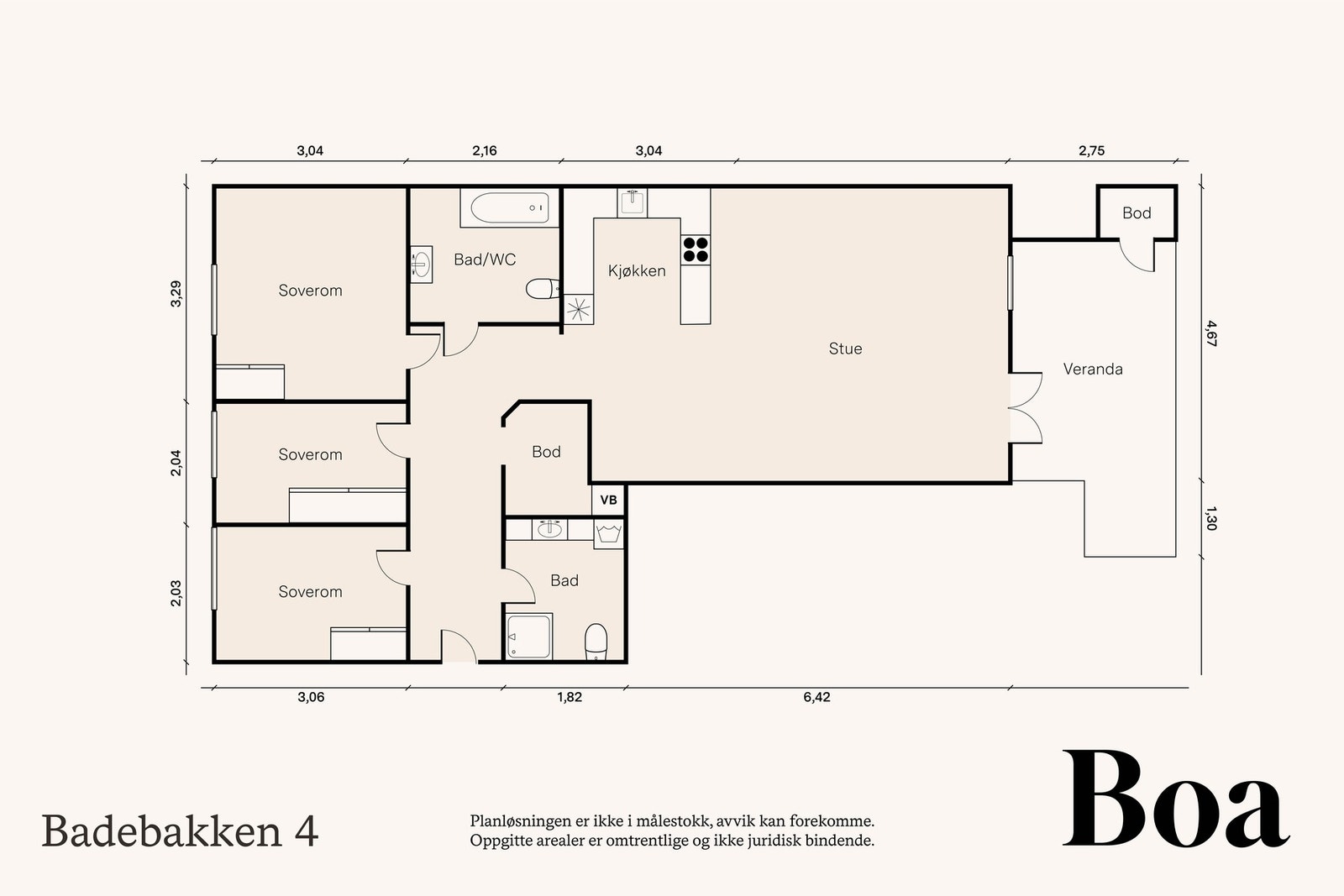 Fra stuen er det utgang til veranda på ca. 12kvm + bod på ca. 2kvm. 1 garasjeplass med el-billader. Galleribilde