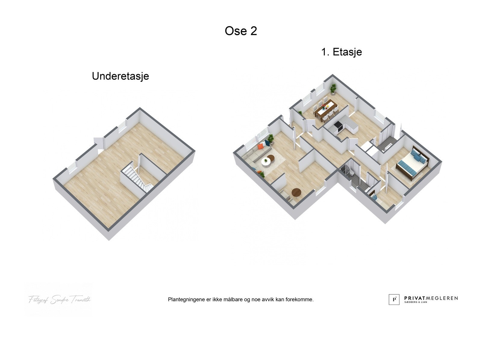 3D plantegning begge etasjer, ikke målsatt - kun en illustrasjon Galleribilde