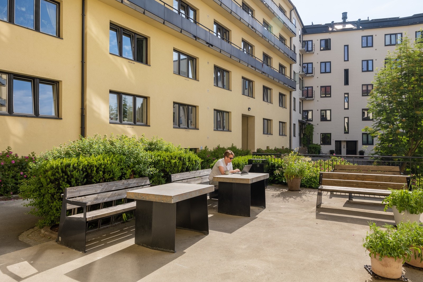 Borettslaget har felles opparbeidet bakgård med sitteplass og felles grill. Galleribilde