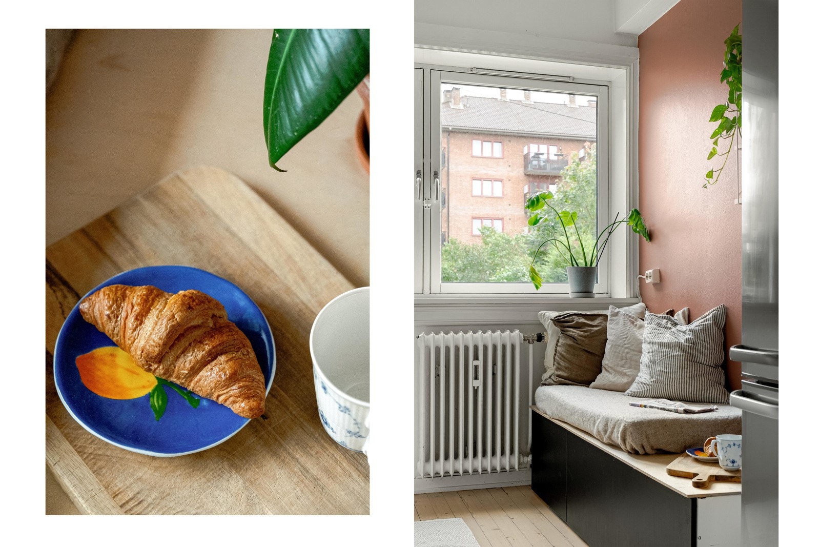 Rommet er idag innredet med sittebenk. Den arealeffektive løsningen, fungerer godt som et sted å nyte morgenkaffen! Galleribilde