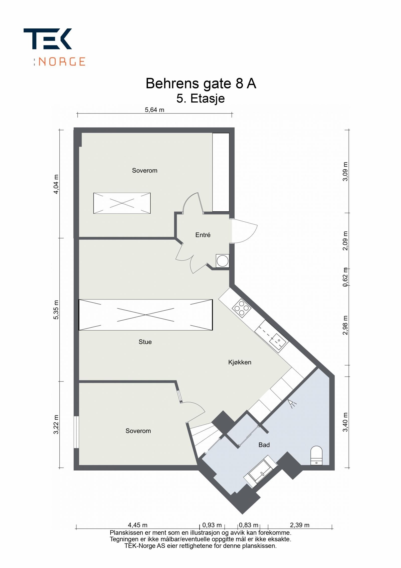 Plantegning Behrens gate 8A, 5. etasje. Galleribilde