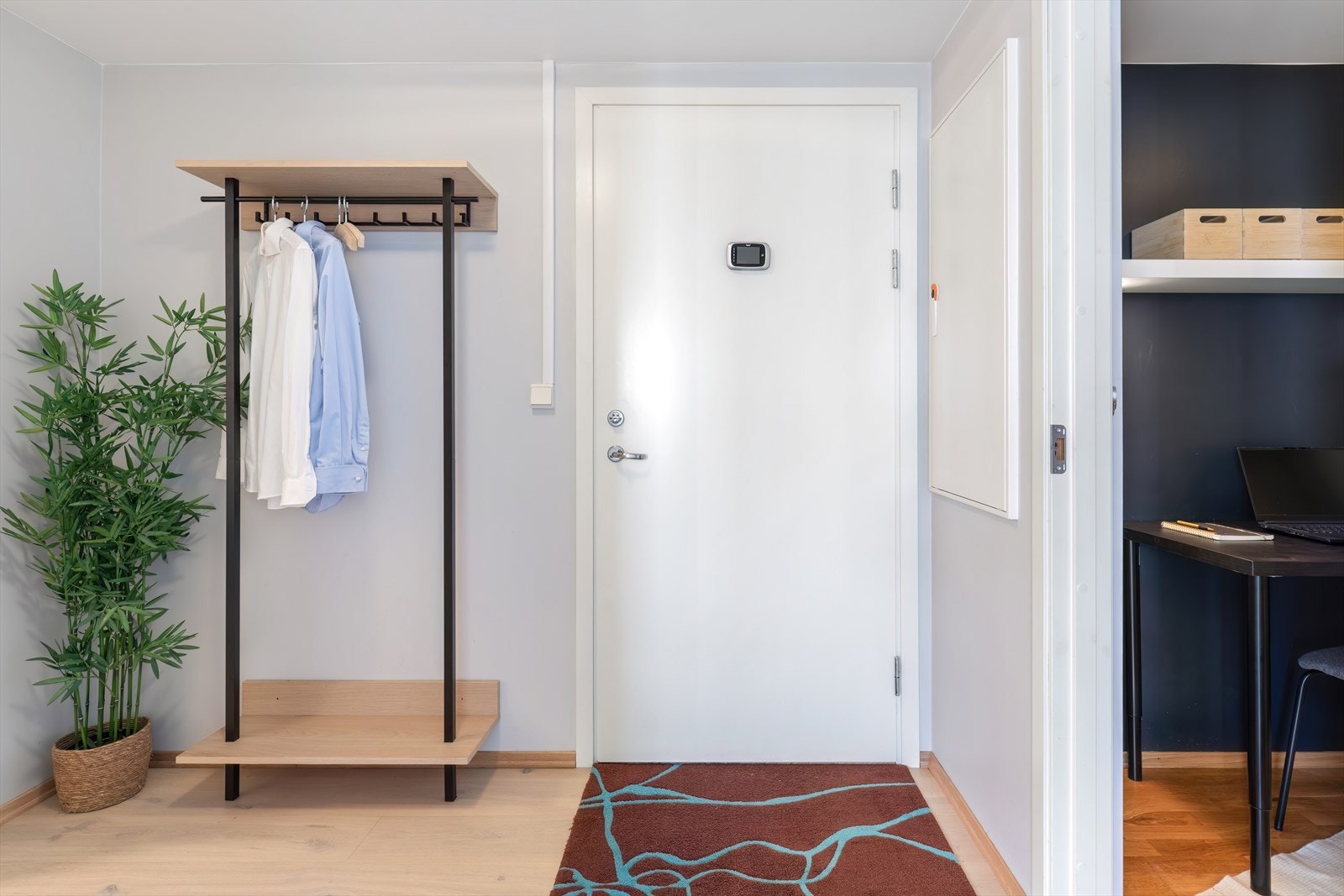 Entreen forgrener seg til bad, bod, teknisk rom og stue/kjøkken Galleribilde