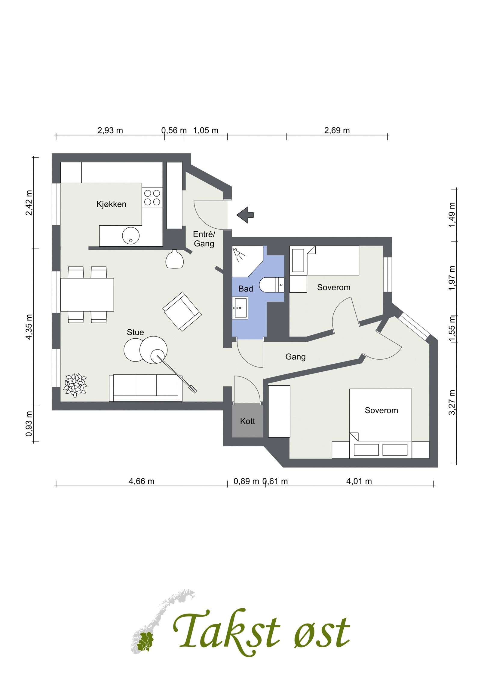 Her er leilighetens planskisse, slik at du får orientert deg litt - avvik kan forekomme. Galleribilde