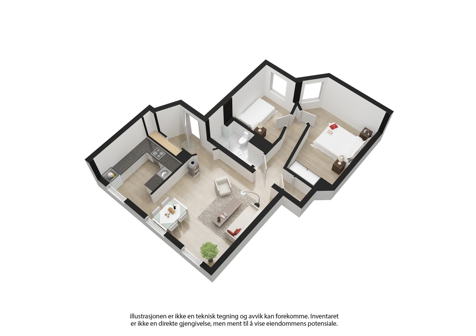 3D plantegning - avvik kan forekomme. Galleribilde