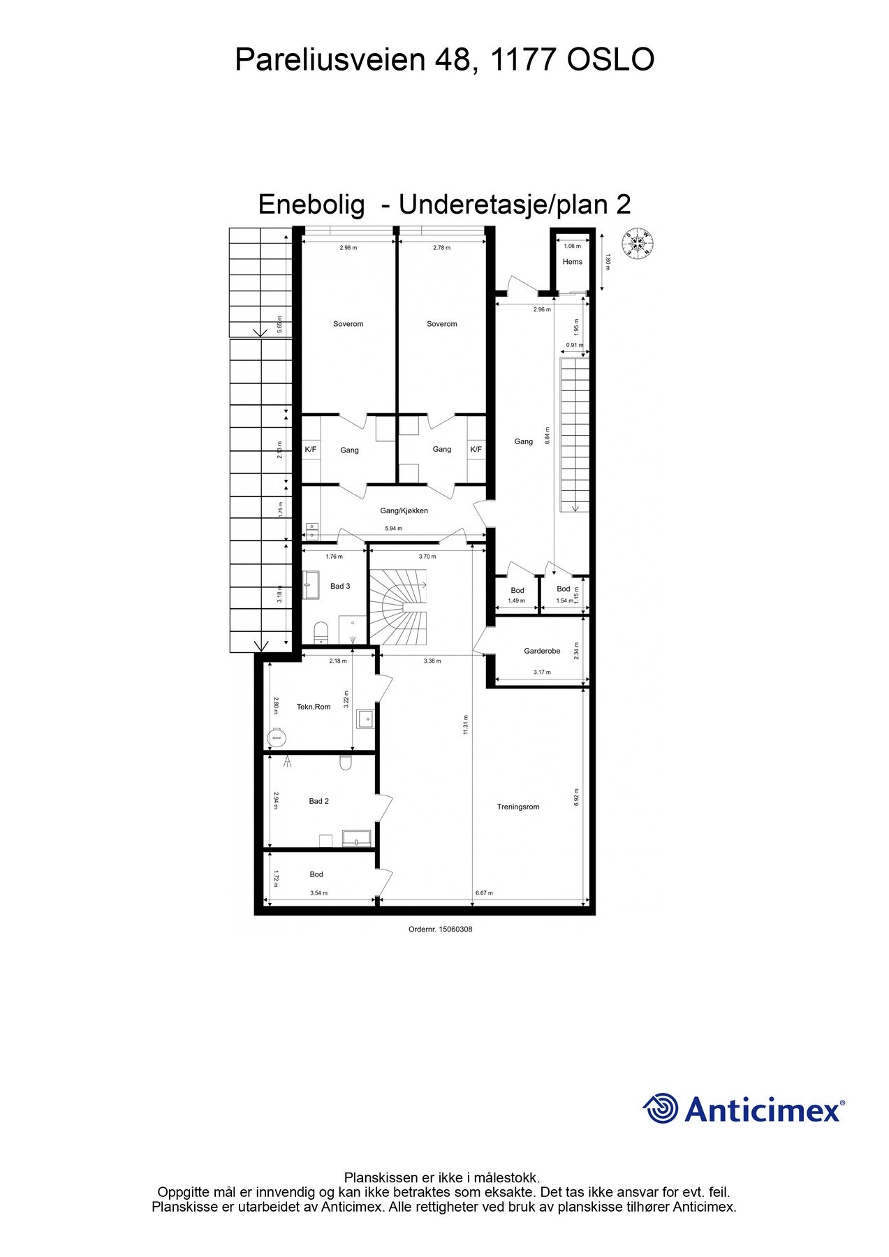 Plantegning, underetasjen/plan 2. Galleribilde
