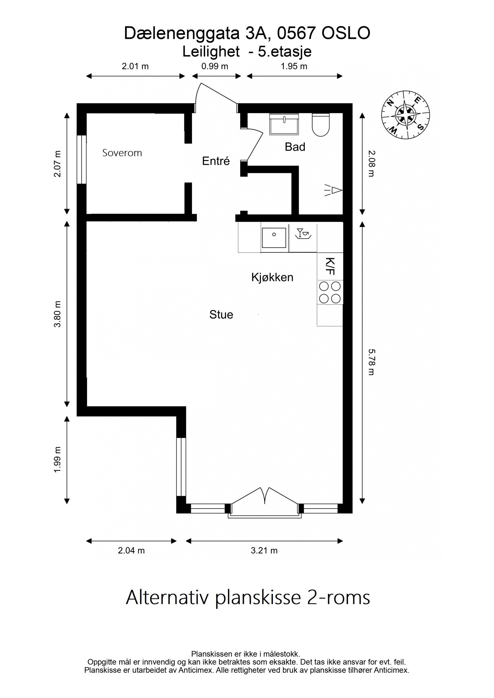 Alternativ planskisse for 2-roms. Galleribilde