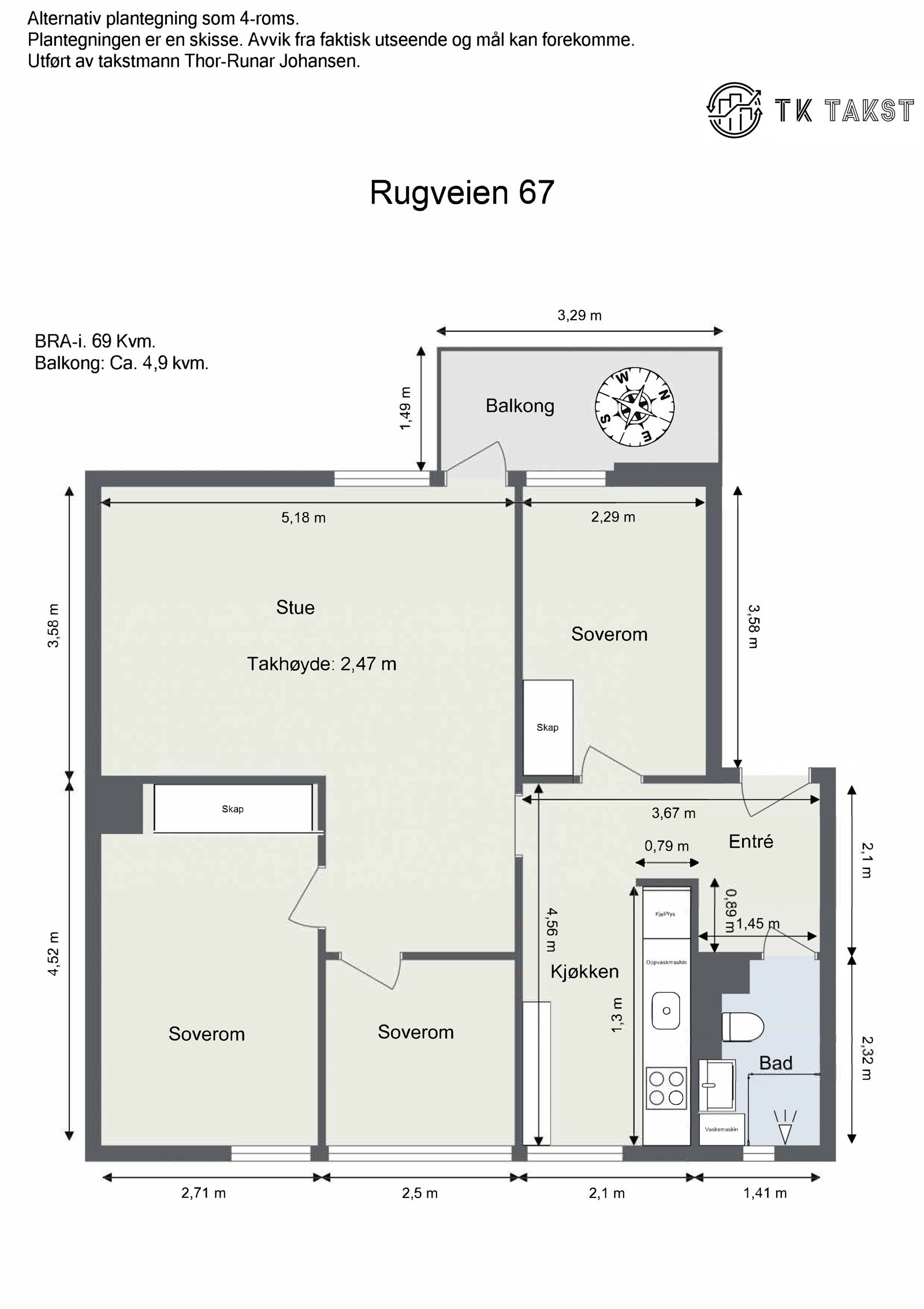 Alternativ plantegning med 3 soverom Galleribilde