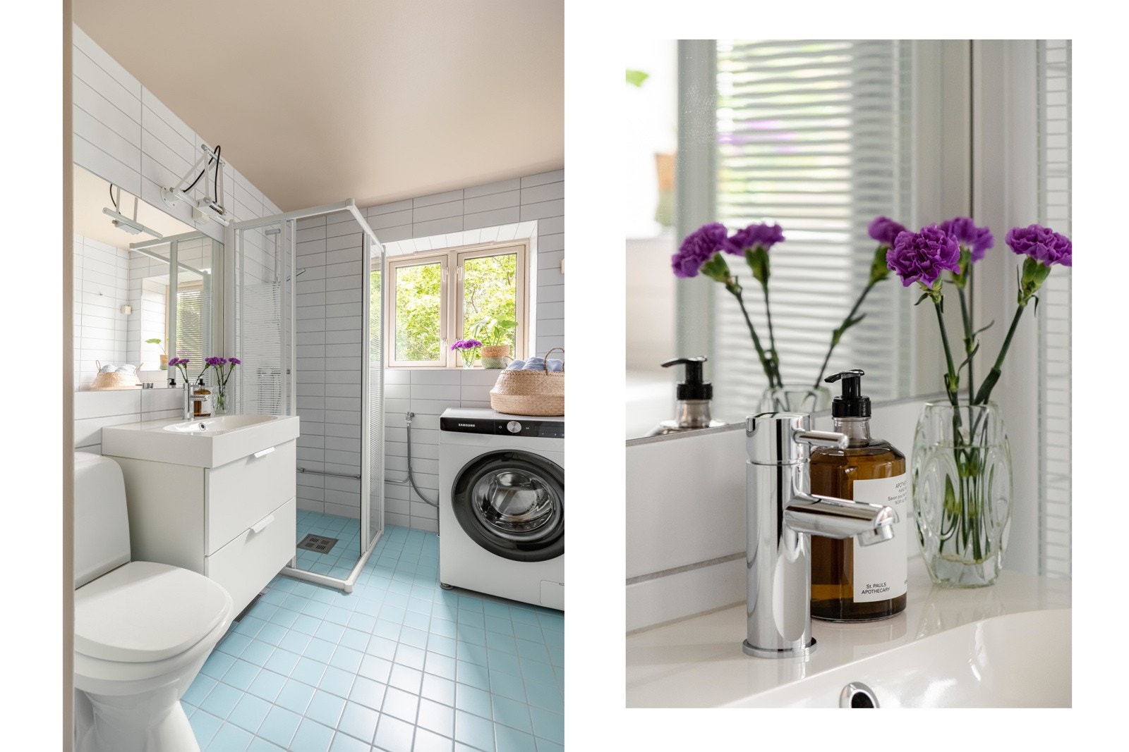 Pent flislagt bad med plass og opplegg for vaskemaskin. Galleribilde