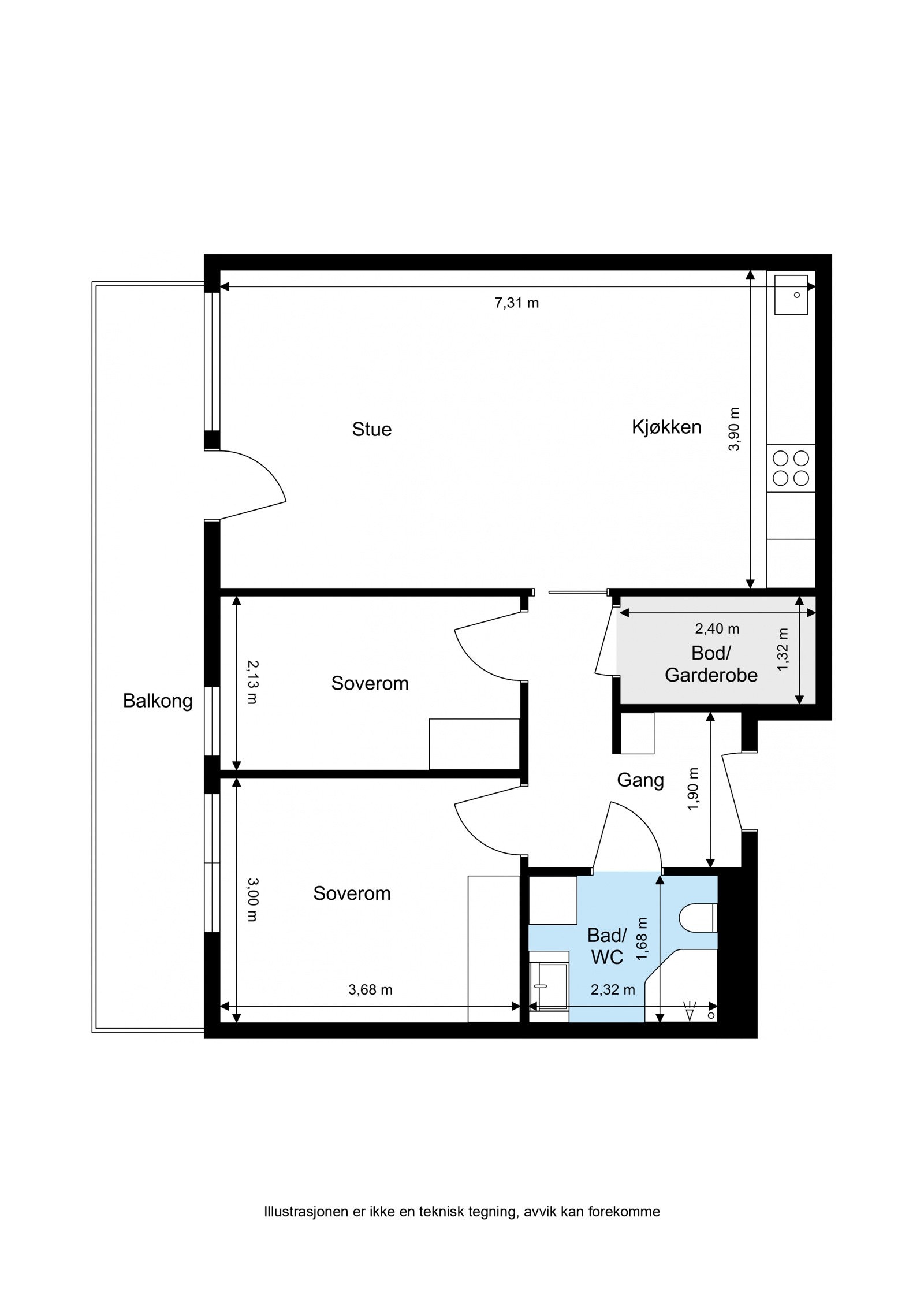 Trondheimsveien 2 E - 1. Etasje - 2D Floor Plan Galleribilde