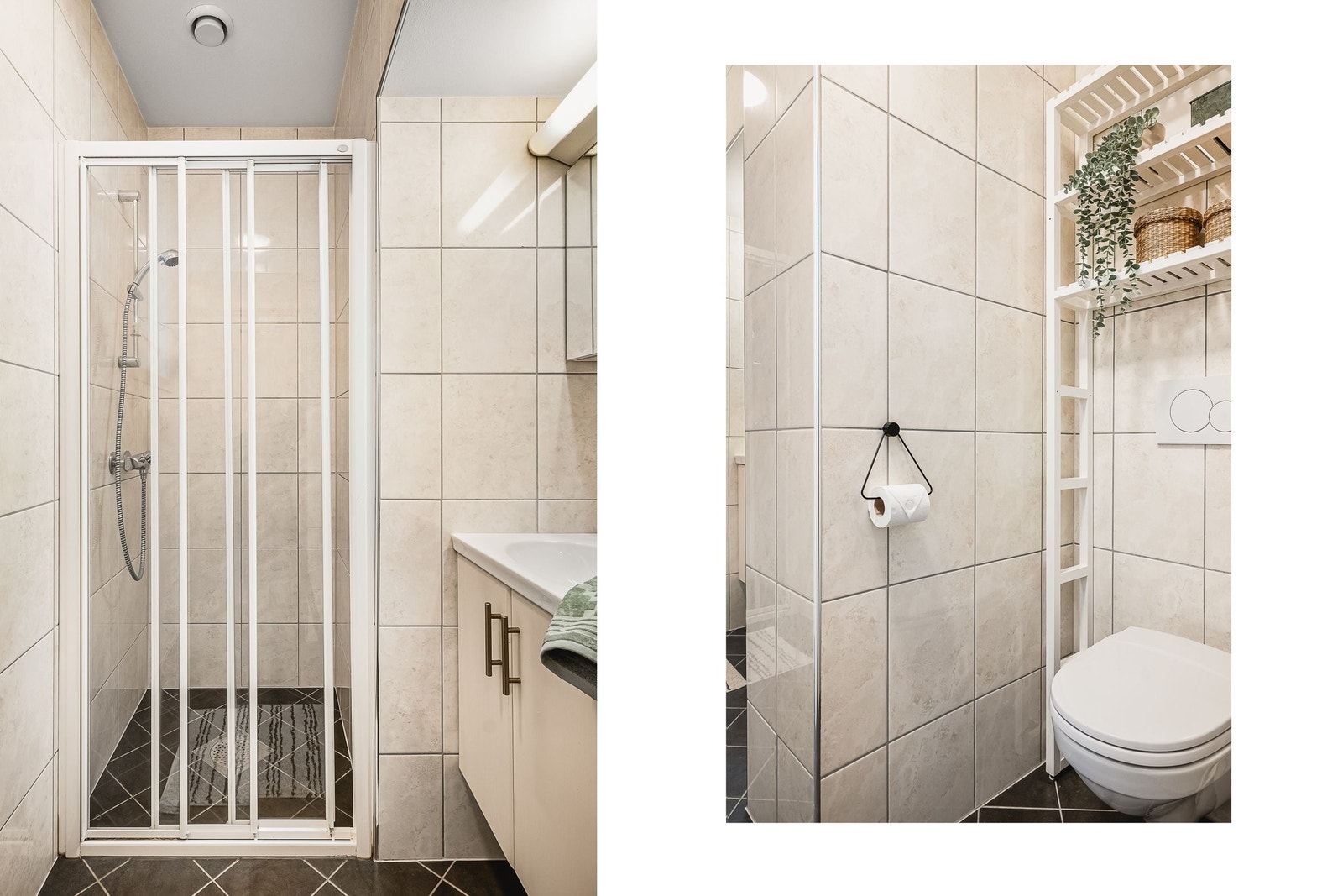 Badet er helfliset og med varmekabler i gulvet. Galleribilde