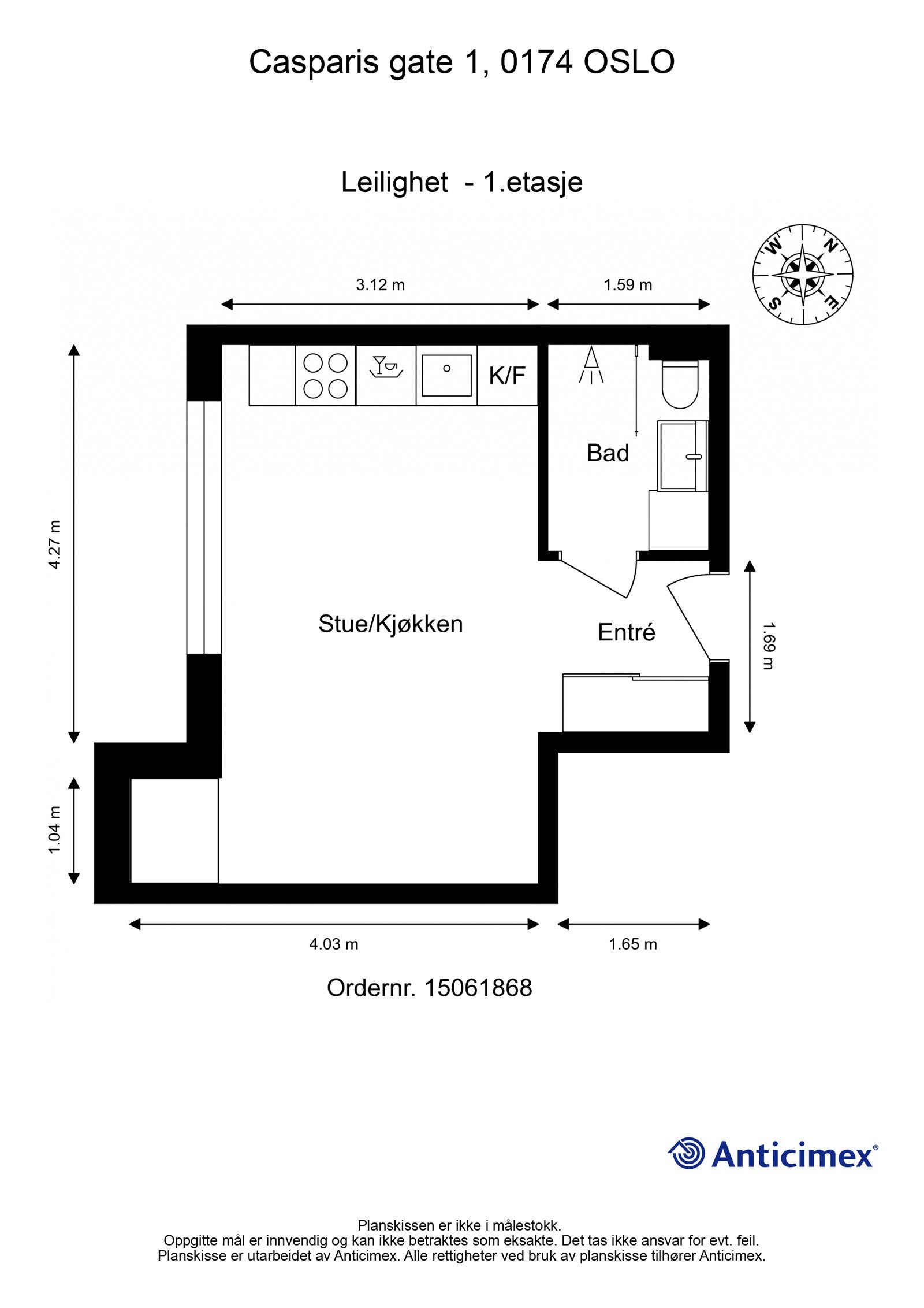 Plantegning med mål. Galleribilde