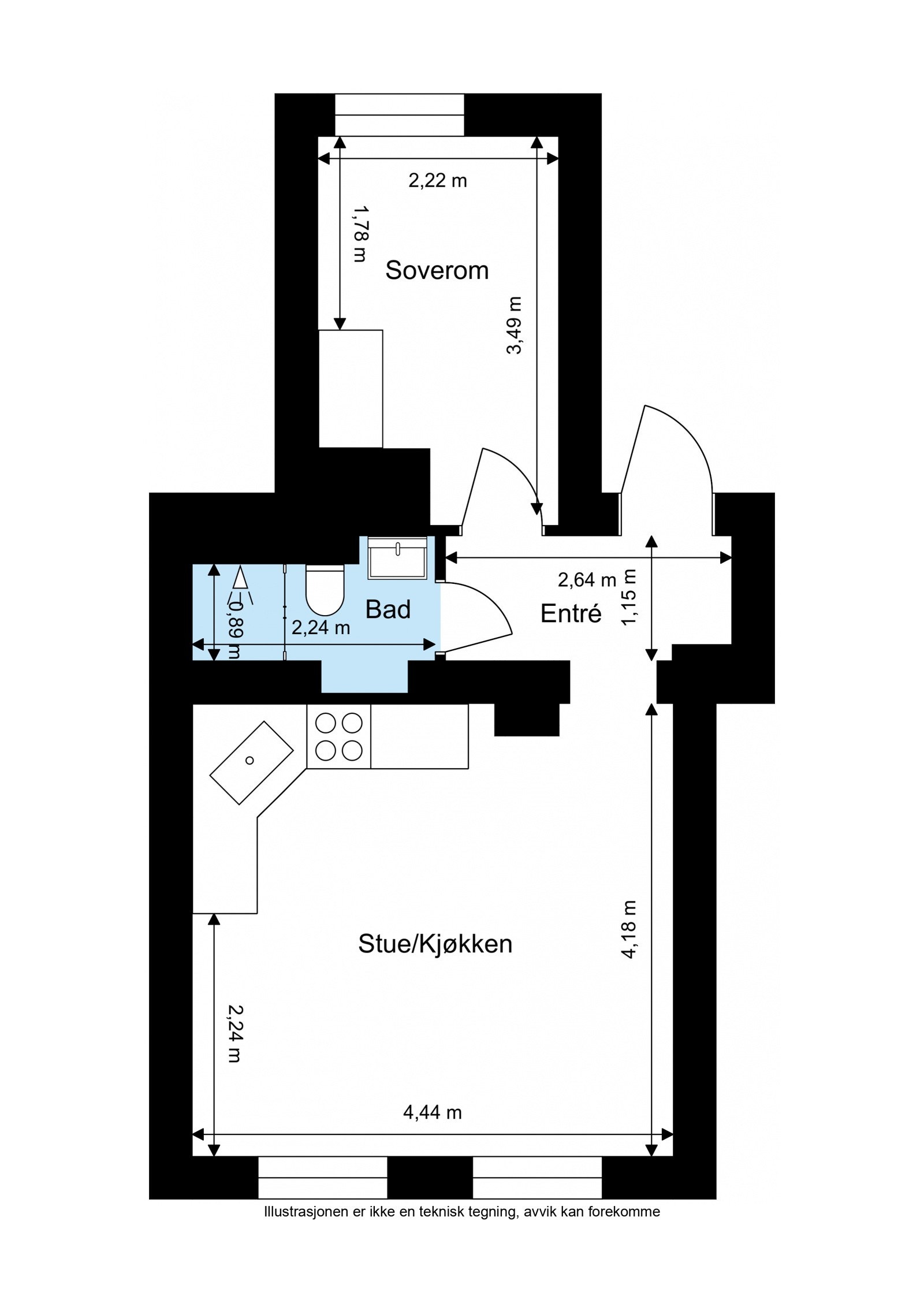 Plantegning. Leiligheten disponerer også en kjellerbod ca. 9 kvm Galleribilde