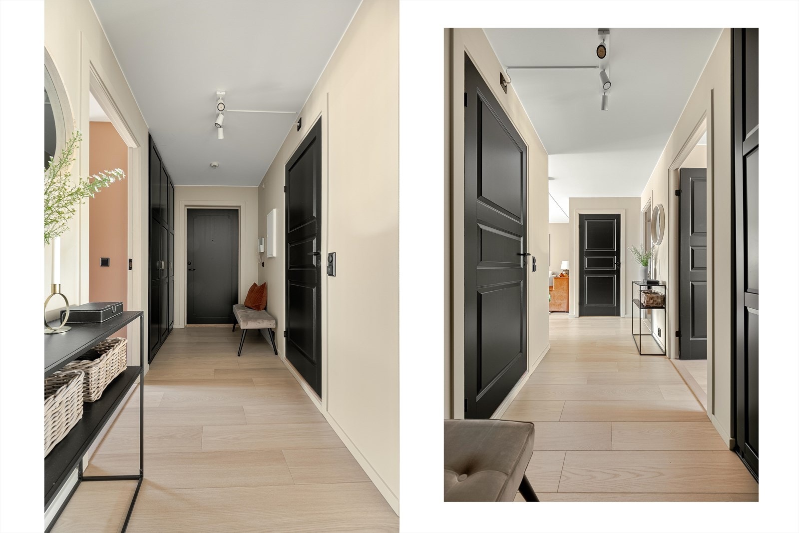 Romslig og praktisk gang, utstyrt med en flott plassbygd garderobe. Galleribilde