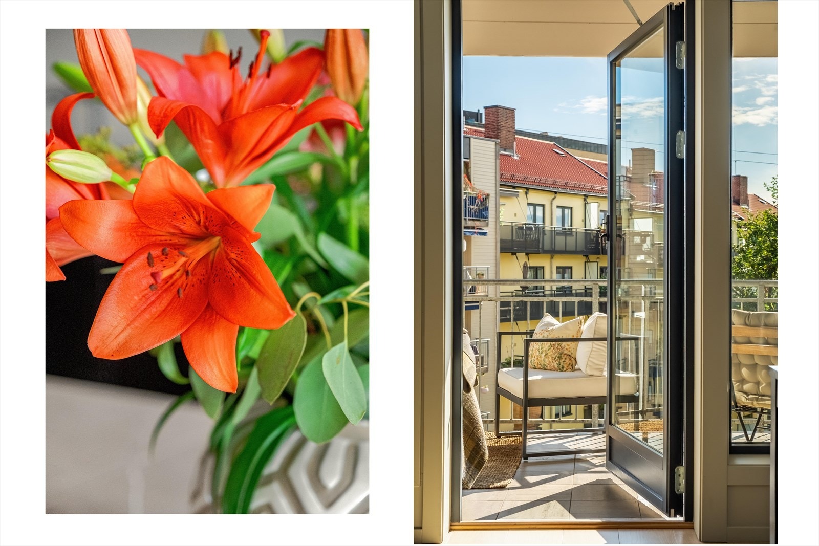 Utgang til balkongen som er en perfekt forlengelse av leiligheten på sommerhalvåret. Galleribilde