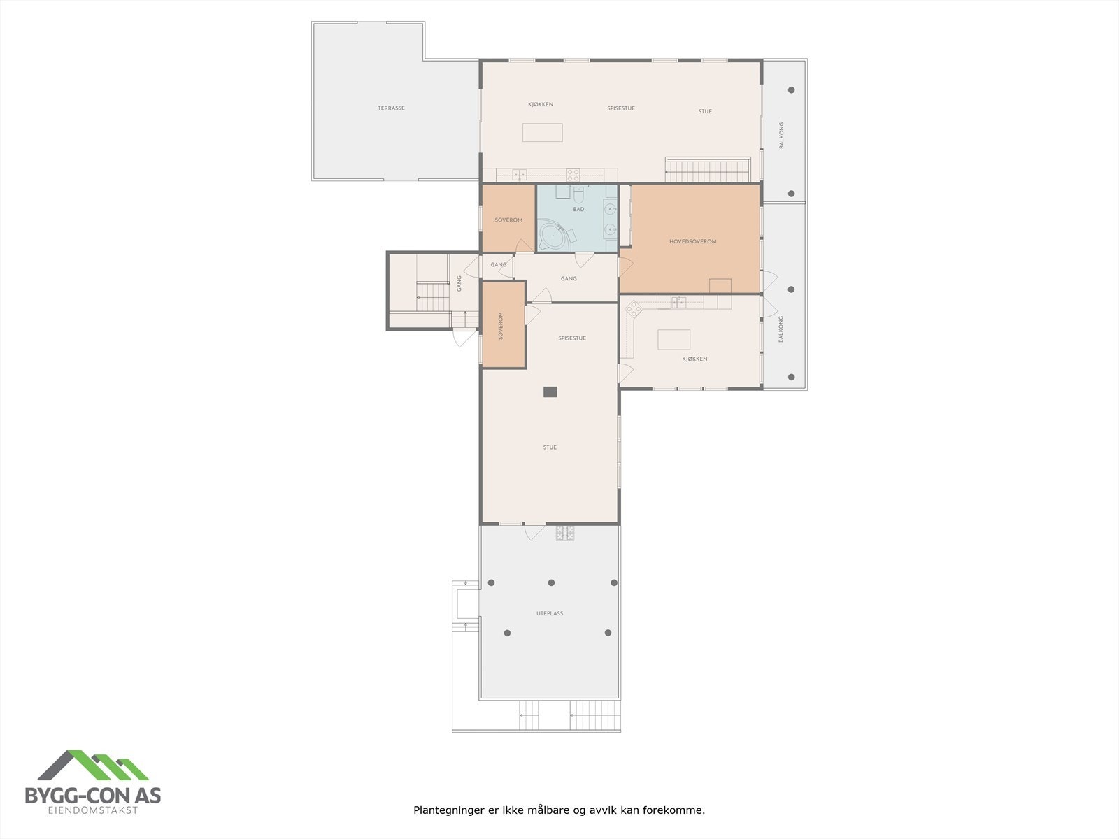 2.etasje som viser 2 leiligheter, hvorav den ene går over 2 etasjer. Galleribilde