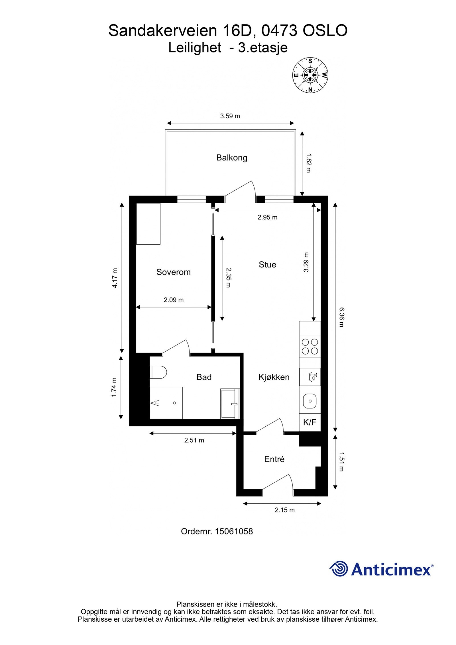 Plantegning. I tillegg disponerer leiligheten en kjellerbod på ca. 8m². Heis i bygget. Galleribilde