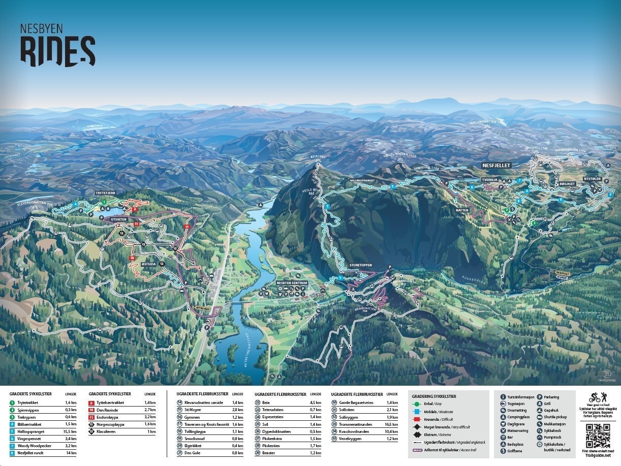 Oversikt over alle sykkelstier på Nesfjellet og Nesbyen Galleribilde