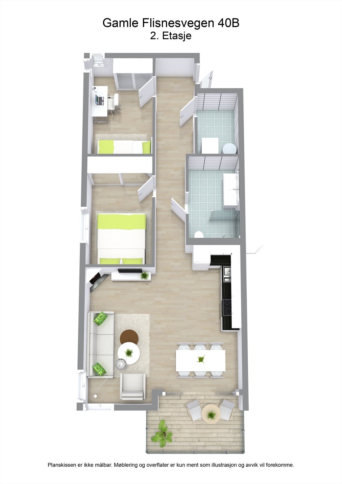 3 D plantegning 2. etasje Galleribilde