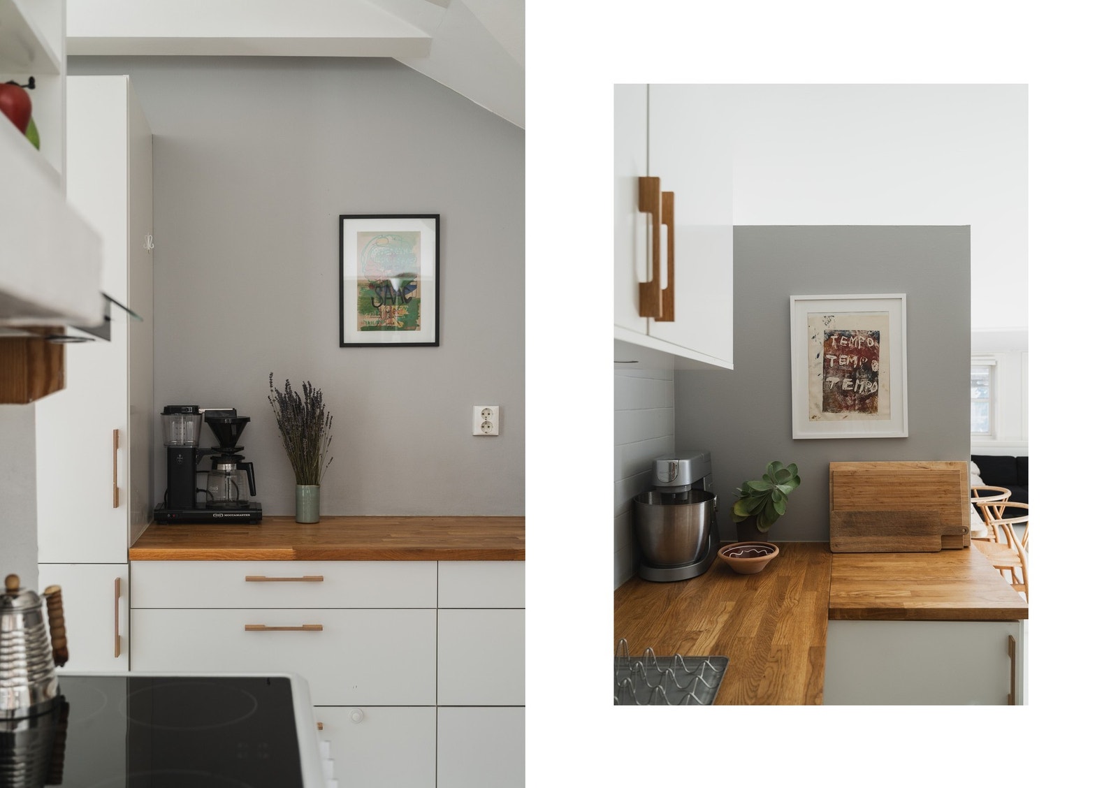 Kjøkkenet har en klassisk pen innredning med benkeplate i heltre, som passer godt til leilighetens uttrykk. Galleribilde