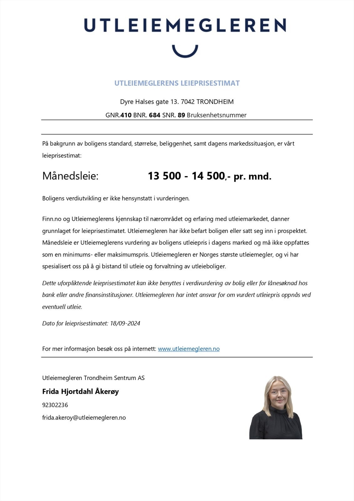 Leieprisestimat fra Utleiemegleren. Galleribilde