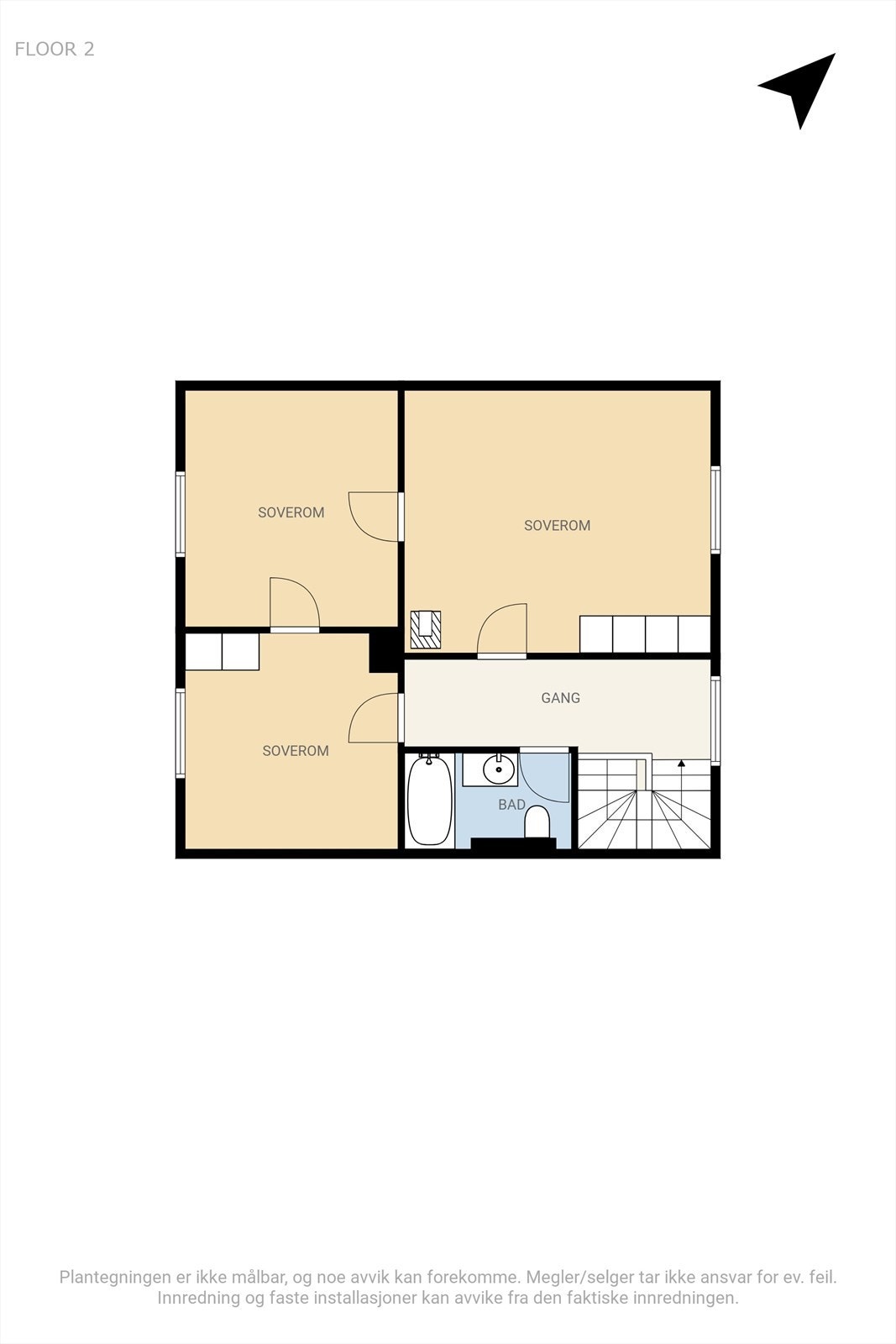 Plantegning som viser boligens 2. etasje Galleribilde