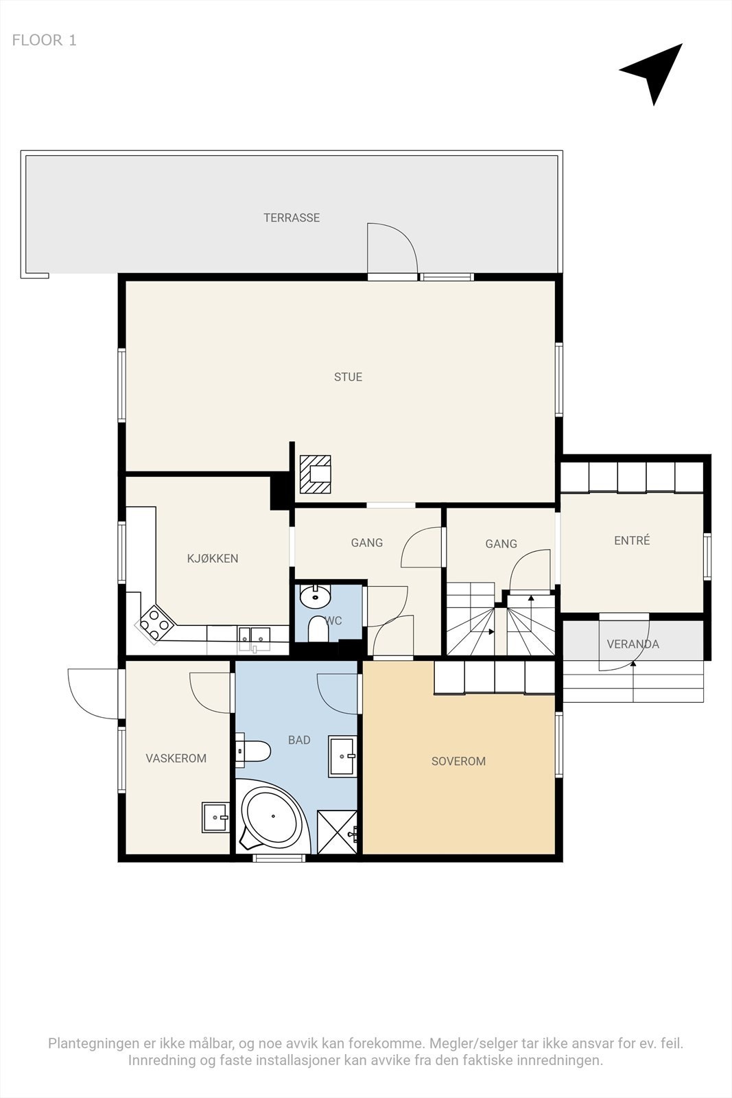 Plantegning som viser boligens 1. etasje - La oss se hva etasjen byr på. Galleribilde