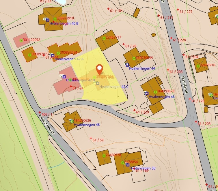 Eiendomsgrenser med godkjent bygg. Galleribilde