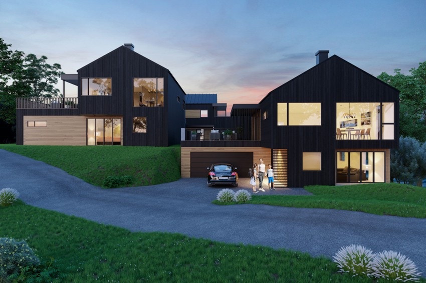 Tomtene har rammetillatelse og igangsettelse på eiendommen klare - Her sett som illustrasjon. Galleribilde