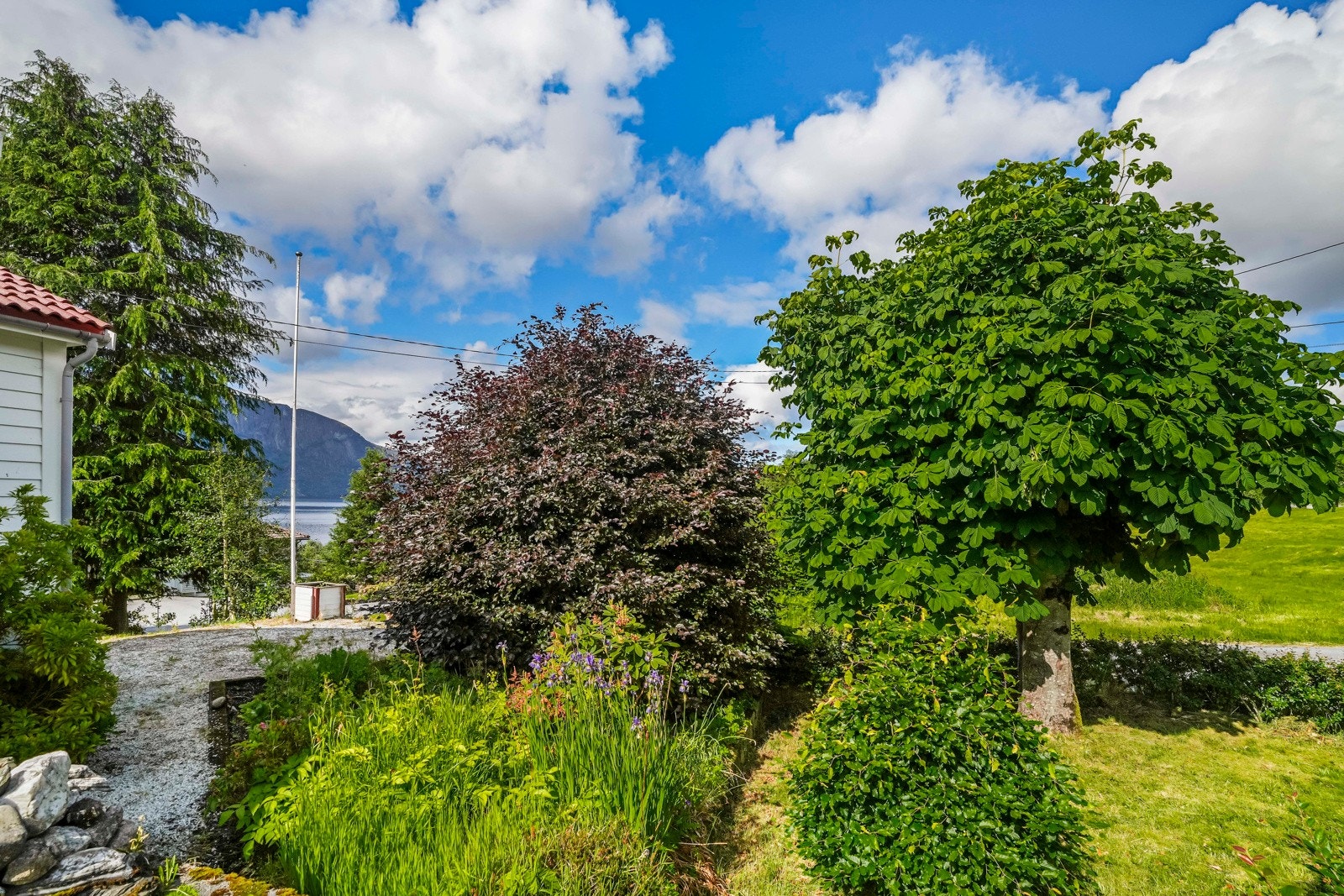 Hagen er fint opparbeida med plenarealer og div. beplantning Galleribilde