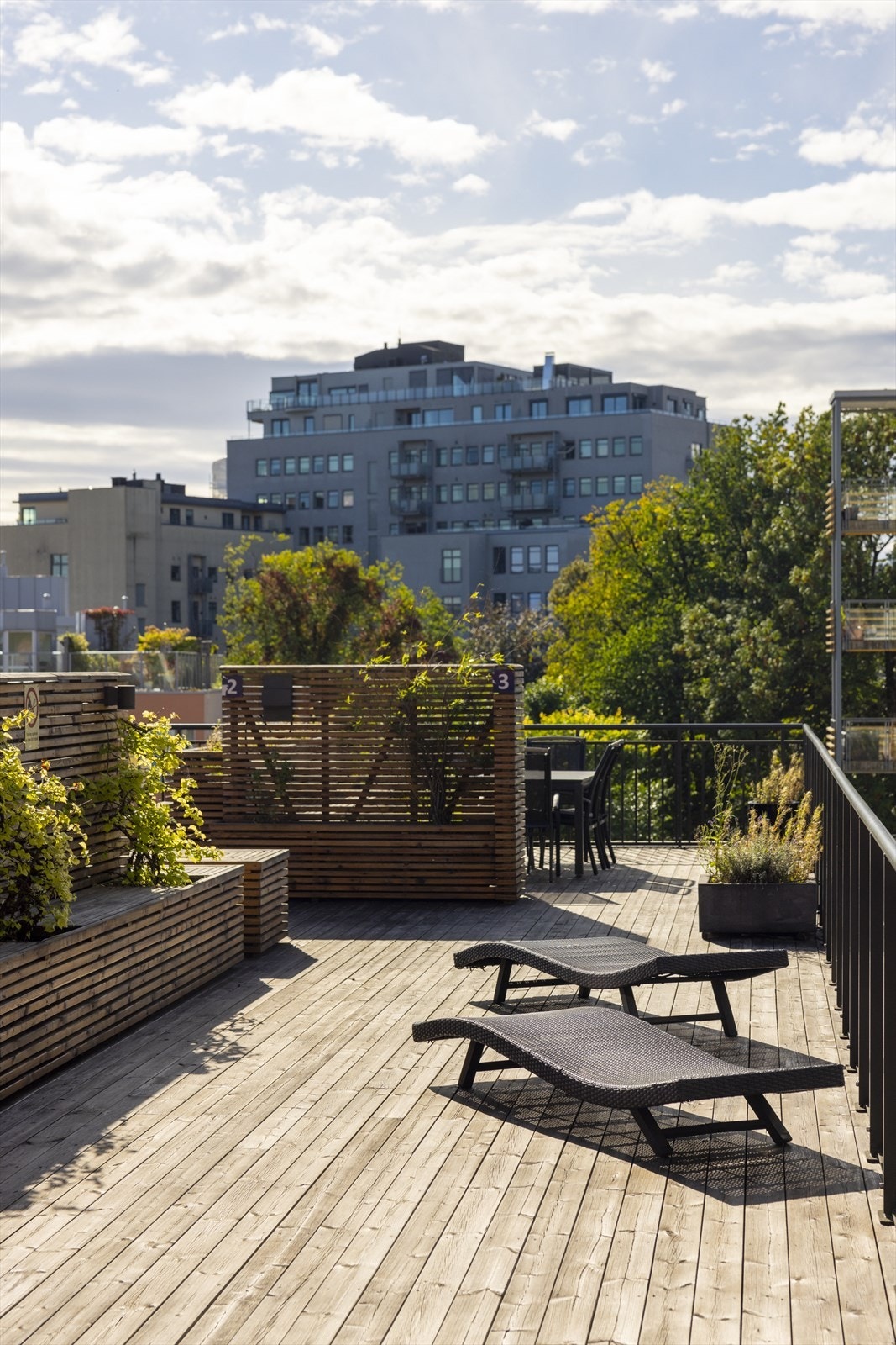 Den ene takterrassen har i tillegg et felles toalett og kjøkkeninnredning. Galleribilde