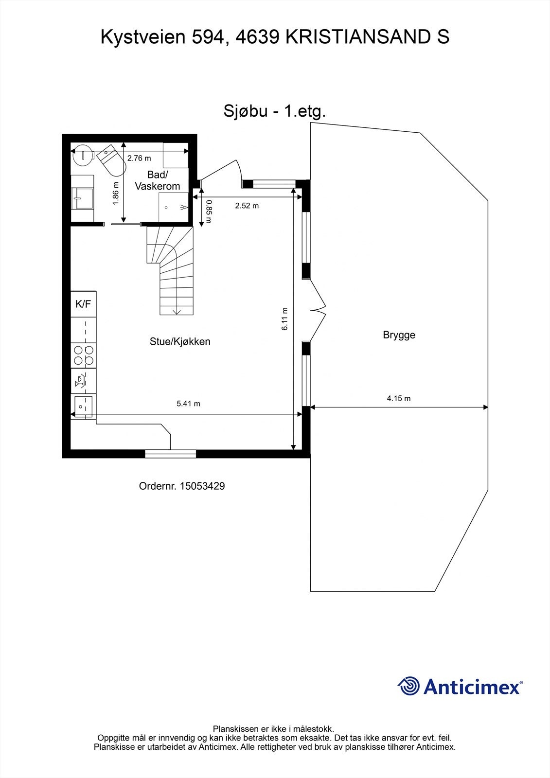 Sjøbu 1 etg med mål. Galleribilde