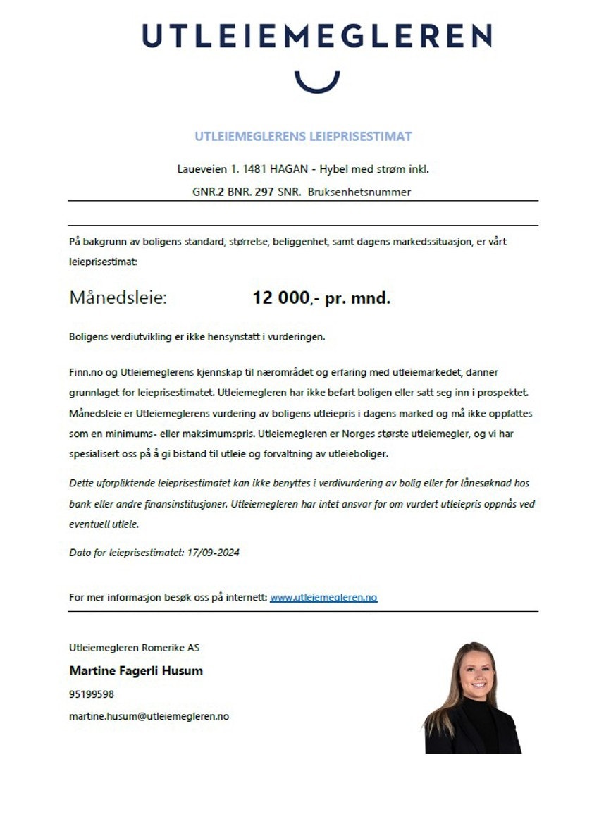 Leieprisvurdering av hybel på Laueveien 1. Galleribilde