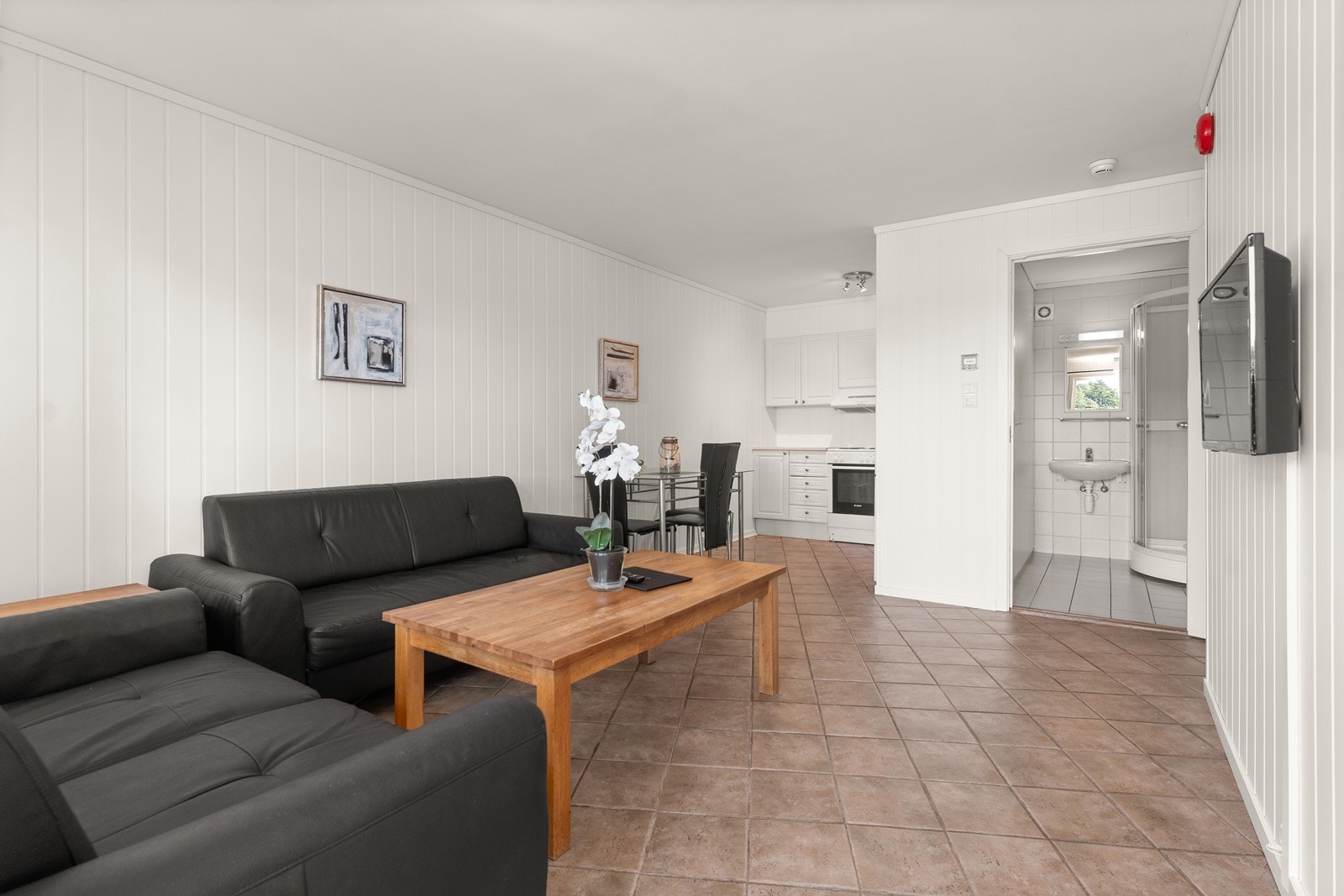 Stue og kjøkken er i åpen løsning med plass til både sofa- og spisegruppe - direkte tilgang til den sydvendt terrassen Galleribilde