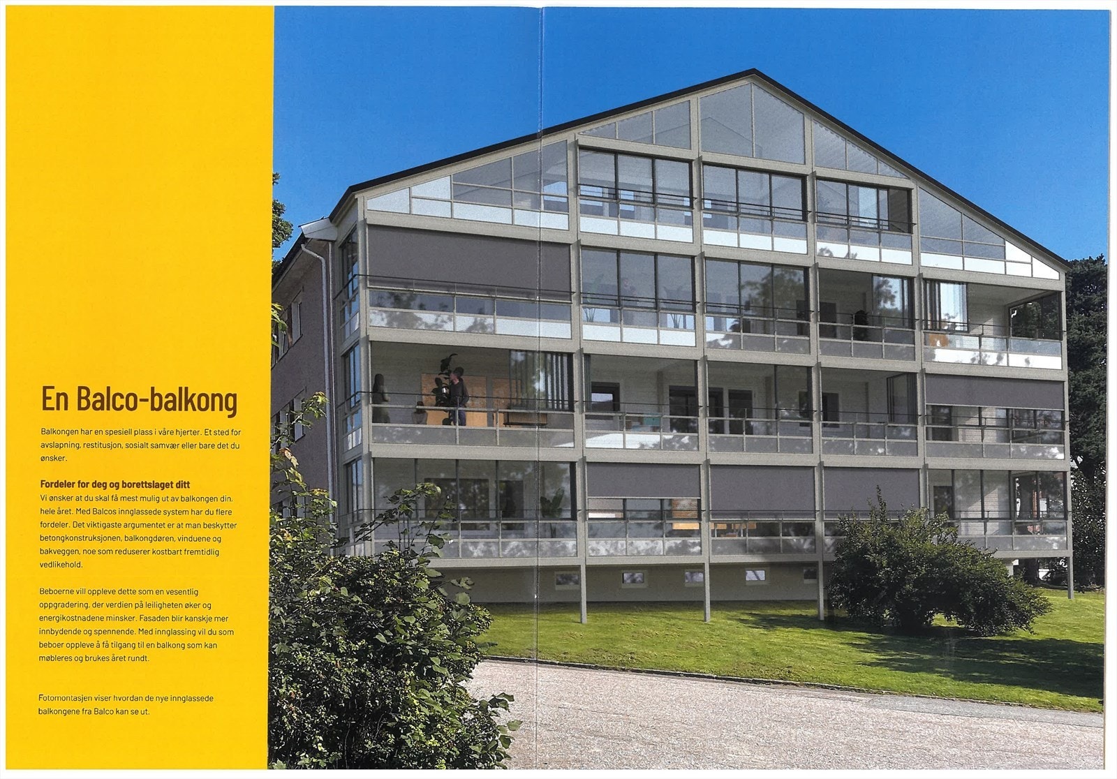 Visualisering av ny fasade og balkonger etter rehabiliteringen. Galleribilde