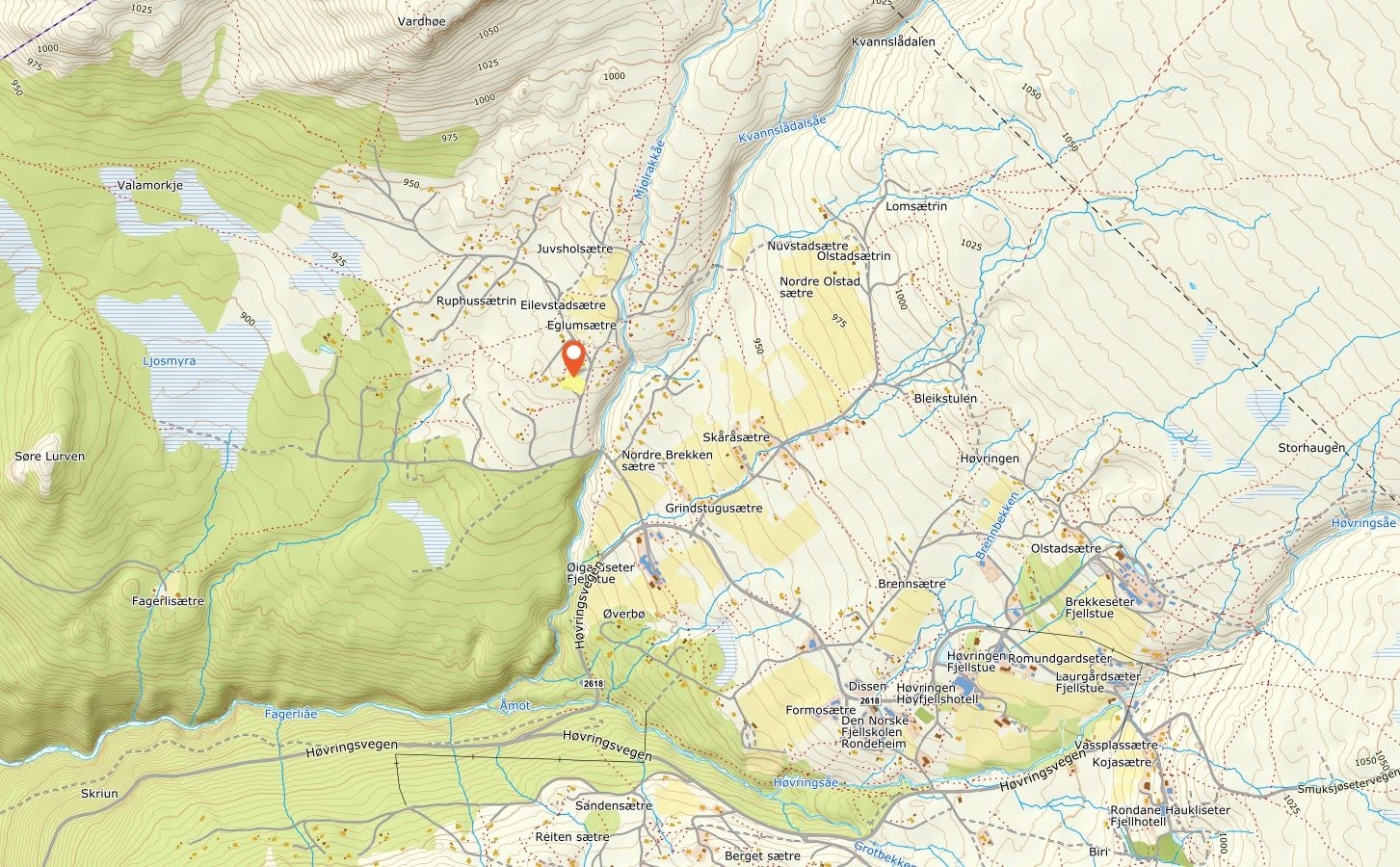 Oversiktskart, eiendommen er markert i gult Galleribilde