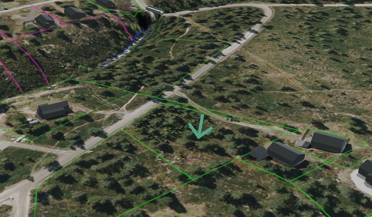 3D bilde, tomt markert med grønn pil Galleribilde