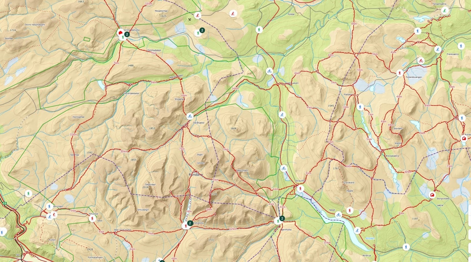 Utsnitt turkart som viser turer i umiddelbar nærhet til eiendommen. Galleribilde