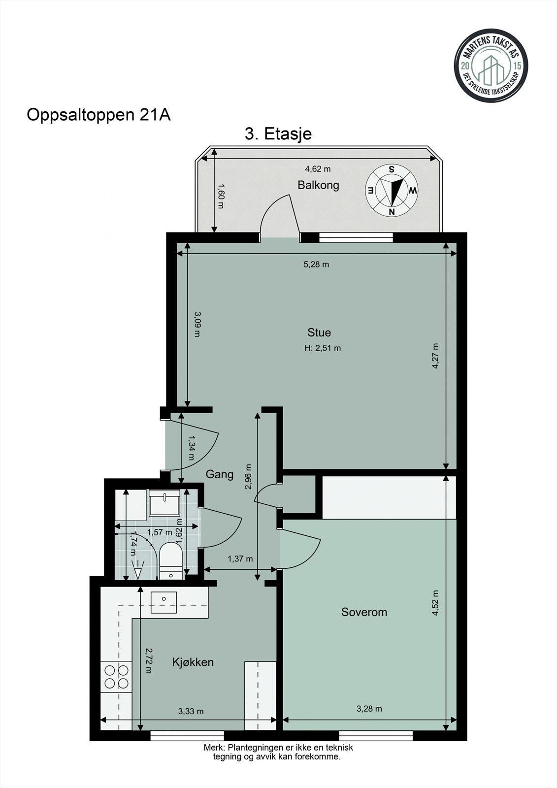 Leiligheten inneholder: Entré, bad, soverom, adskilt kjøkken og stue med utgang til balkong. Galleribilde