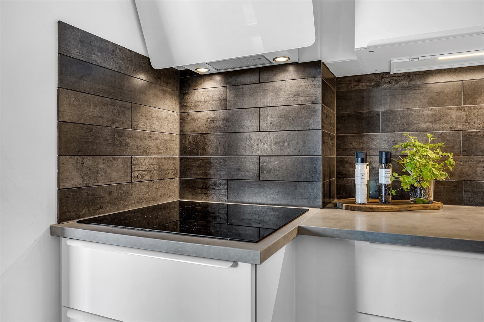 Integrert platetopp og kullfilterventilator over kokeplass. Galleribilde