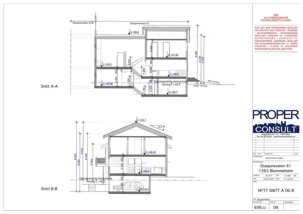 Nytt snitt A og B - Rammetillatelse. Galleribilde