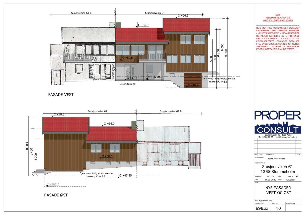Fasade vest og øst - Rammetillatelse. Galleribilde