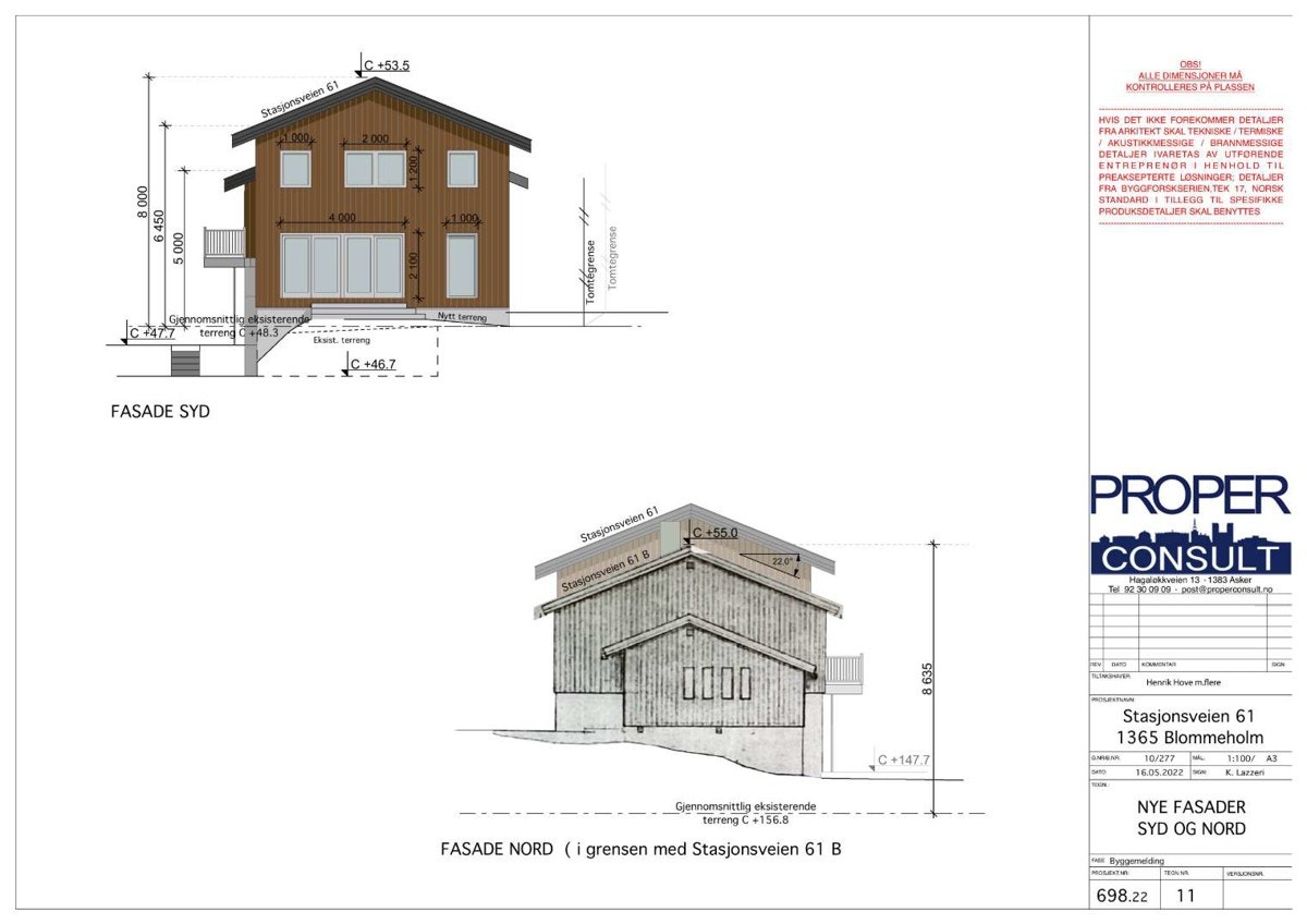 Fasade syd og nord - Rammetillatelse. Galleribilde