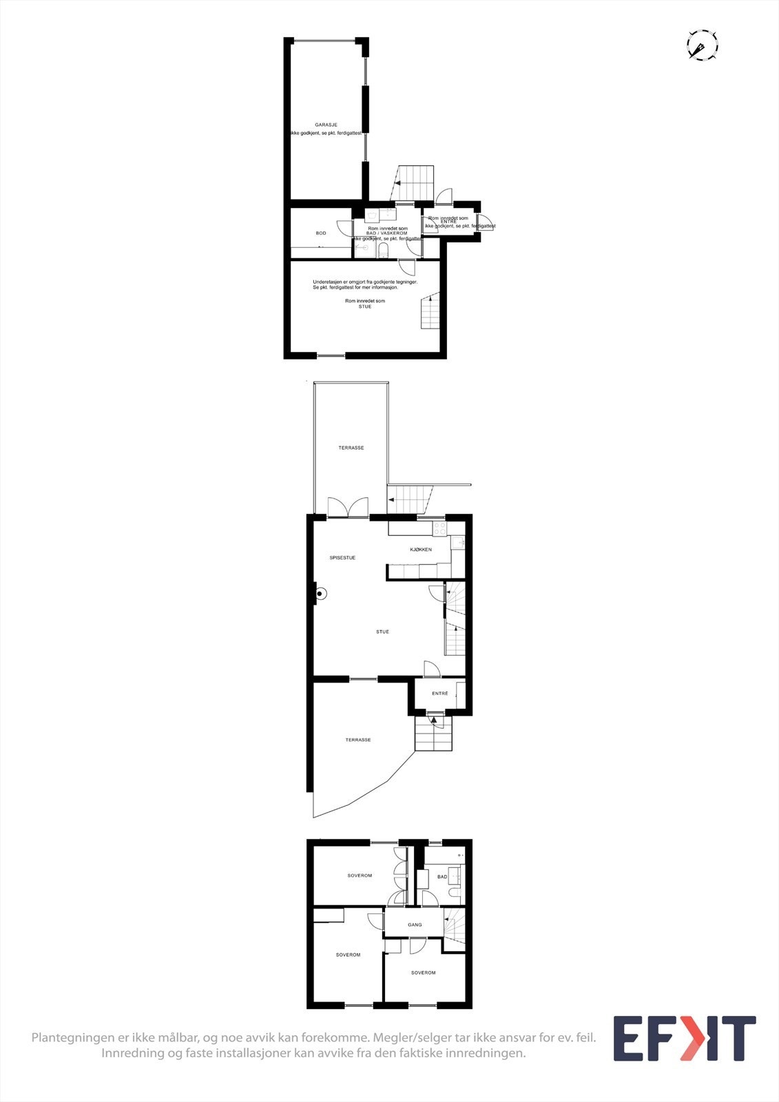 Plantegning hele boligen. Det gjøres oppmerksom på at det foreligger tegninger som ikke stemmer med slik boligen er i dag, se pkt. ferdigattest for mer informasjon. Galleribilde