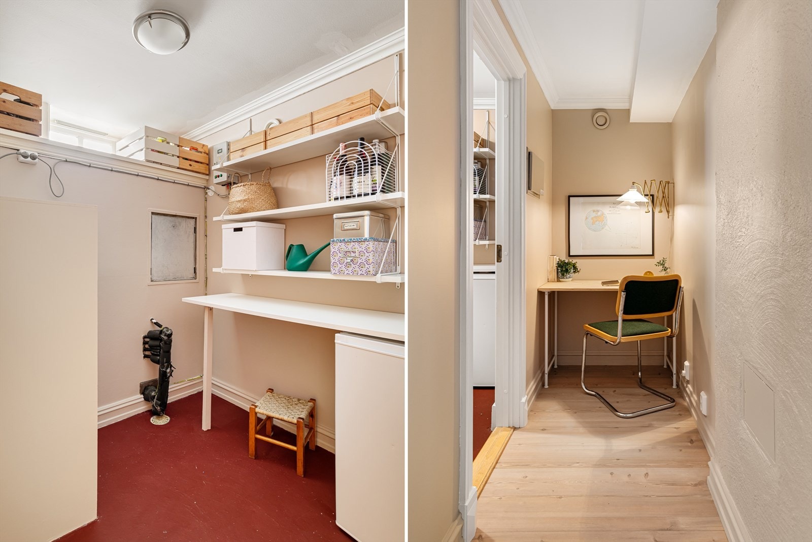 I enden av mellomgangen er det plass til å innrede et hjemmekontor. Her er det også enkel tilgang til den innvendige boden hvor man kan sette inn en ekstra fryseboks, matvarer og annet utstyr man vil gjemme bort i hverdagen. Galleribilde